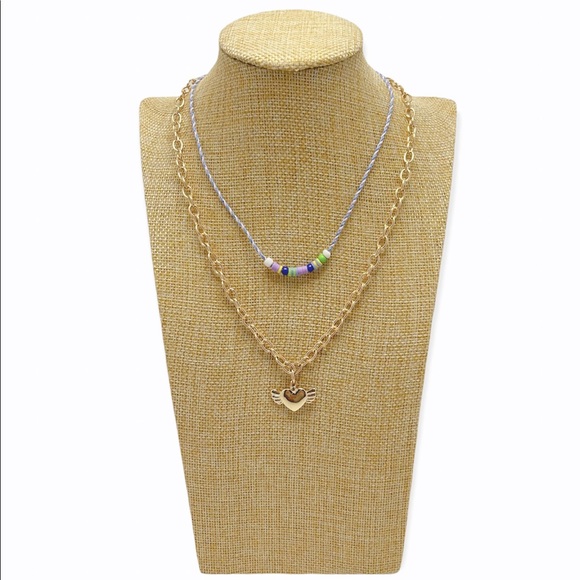 BP. Layered Bead And Gold Chain With Heart Pendant - Picture 2 of 4